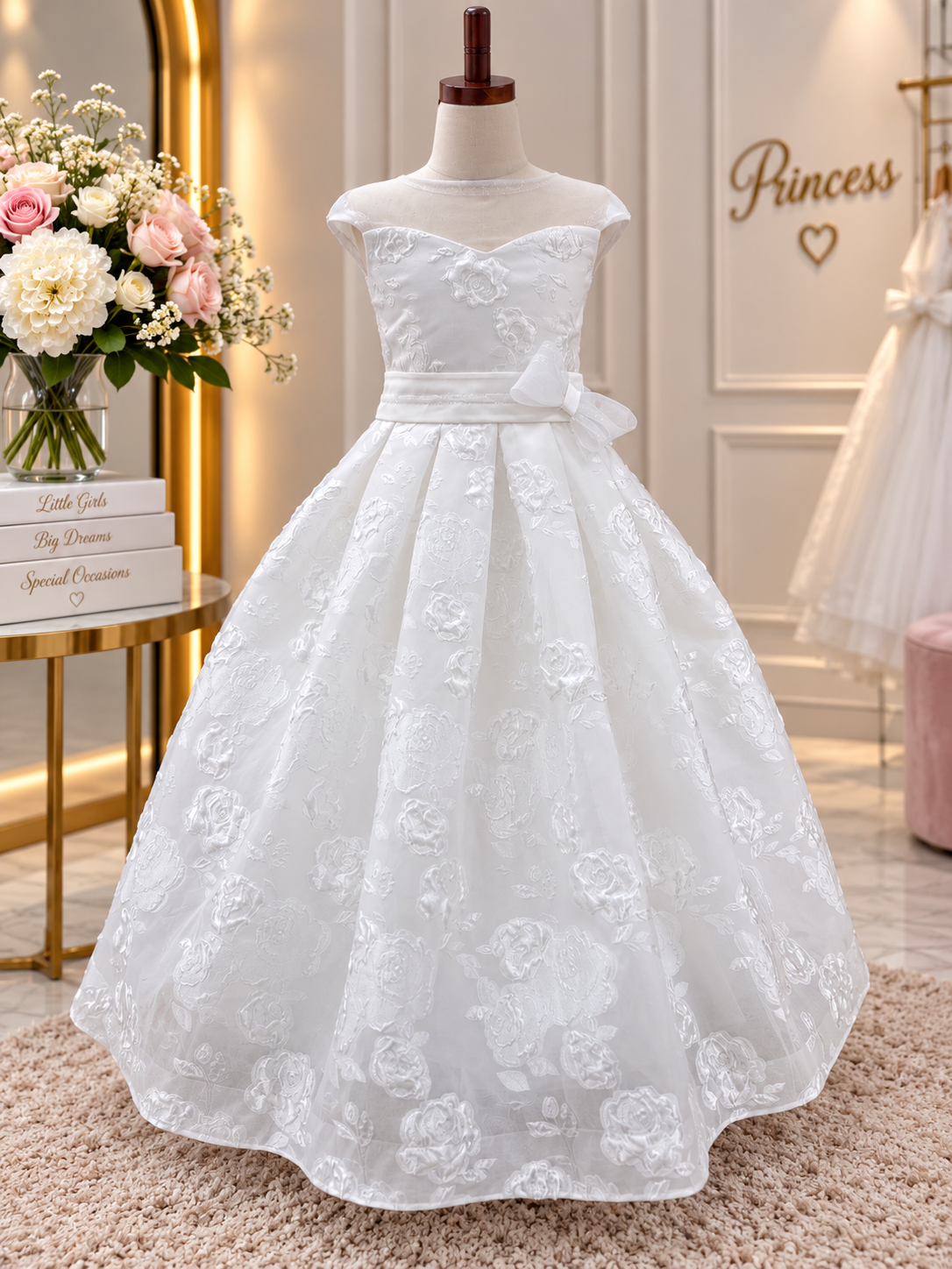 Girls White Floral Lace Communion Dress Made in Italy