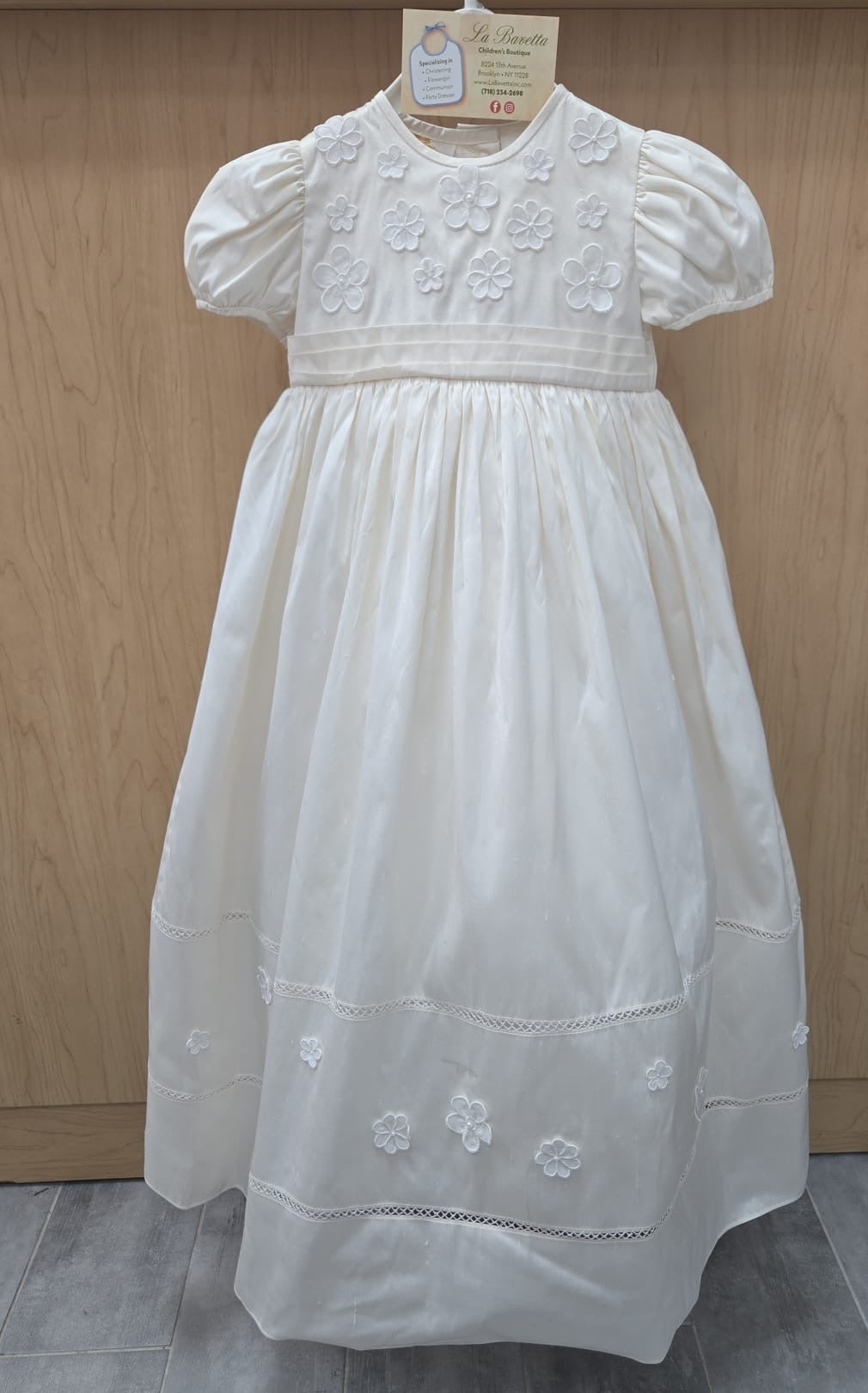 Floral silk Appliqué Christening Gown