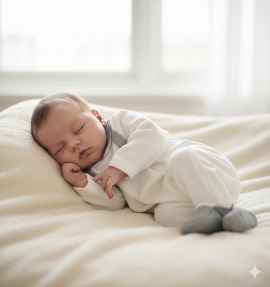 Light Ivory with navy & ivory suspense Onsie romper