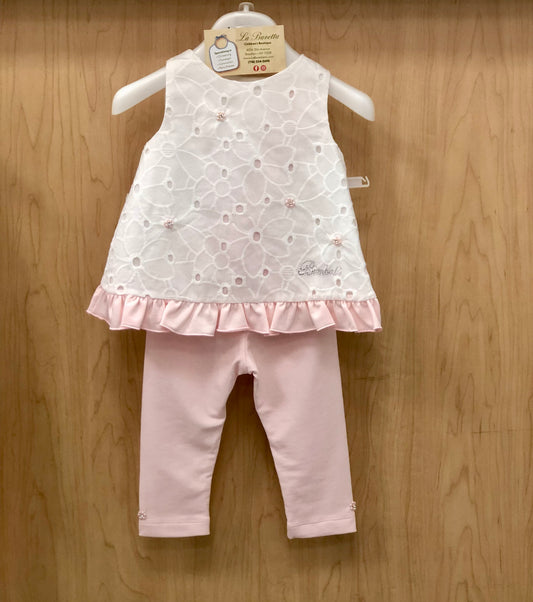 2pc eyelet pink and white pants set  made in Italy 7641