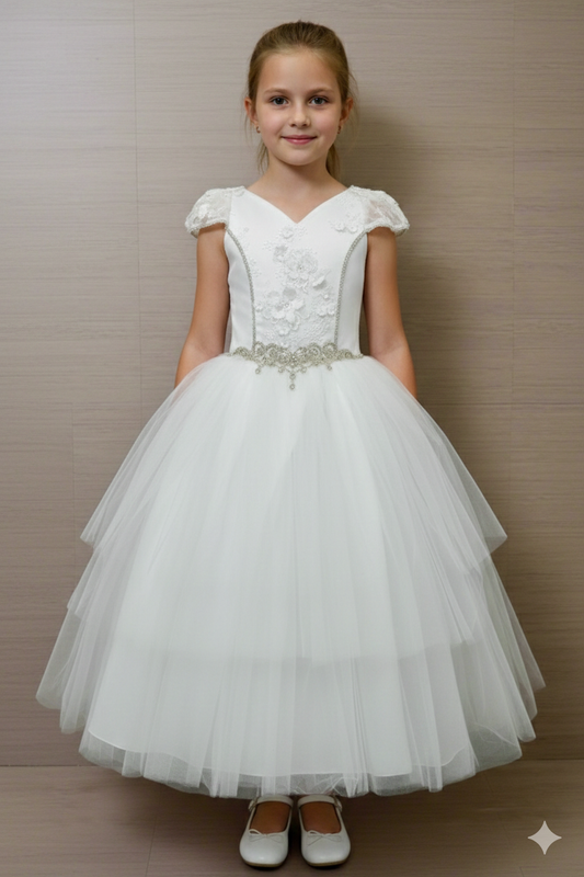 Grazia communion white satin with tulles dress piccolo Bacio