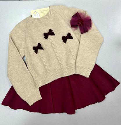 2pc knit top & Velour Skirt set