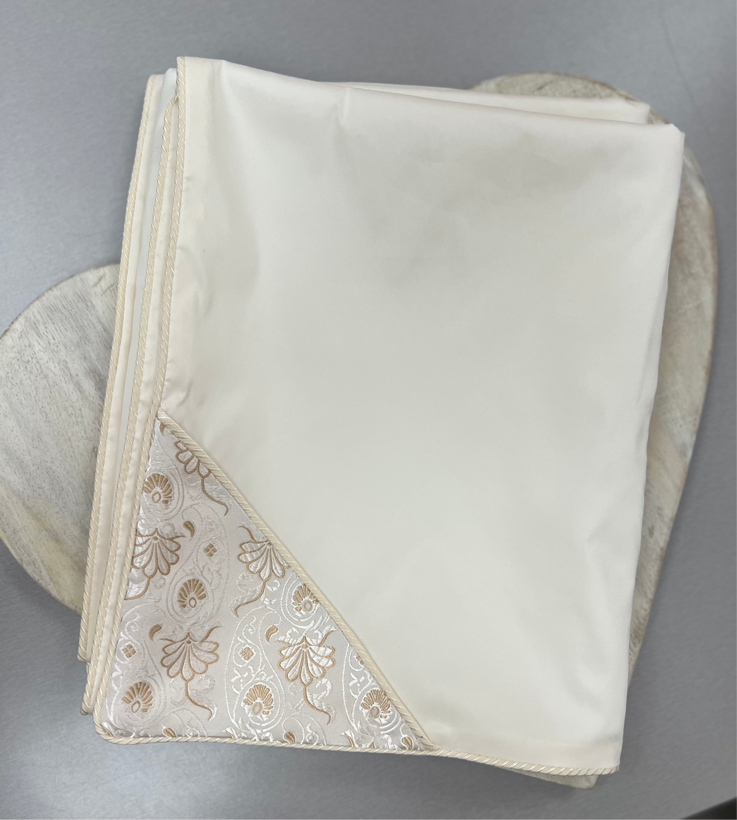 White silk and gold brocade Blanket