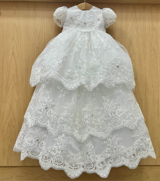 Carly silk/lace custom couture christening Gown with detachable skirt