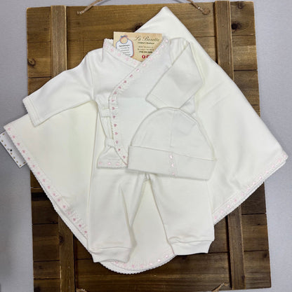 Baby Girl White & Pink Heart Cotton Take Home Set