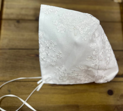 White lace baptism dress with Bow accent