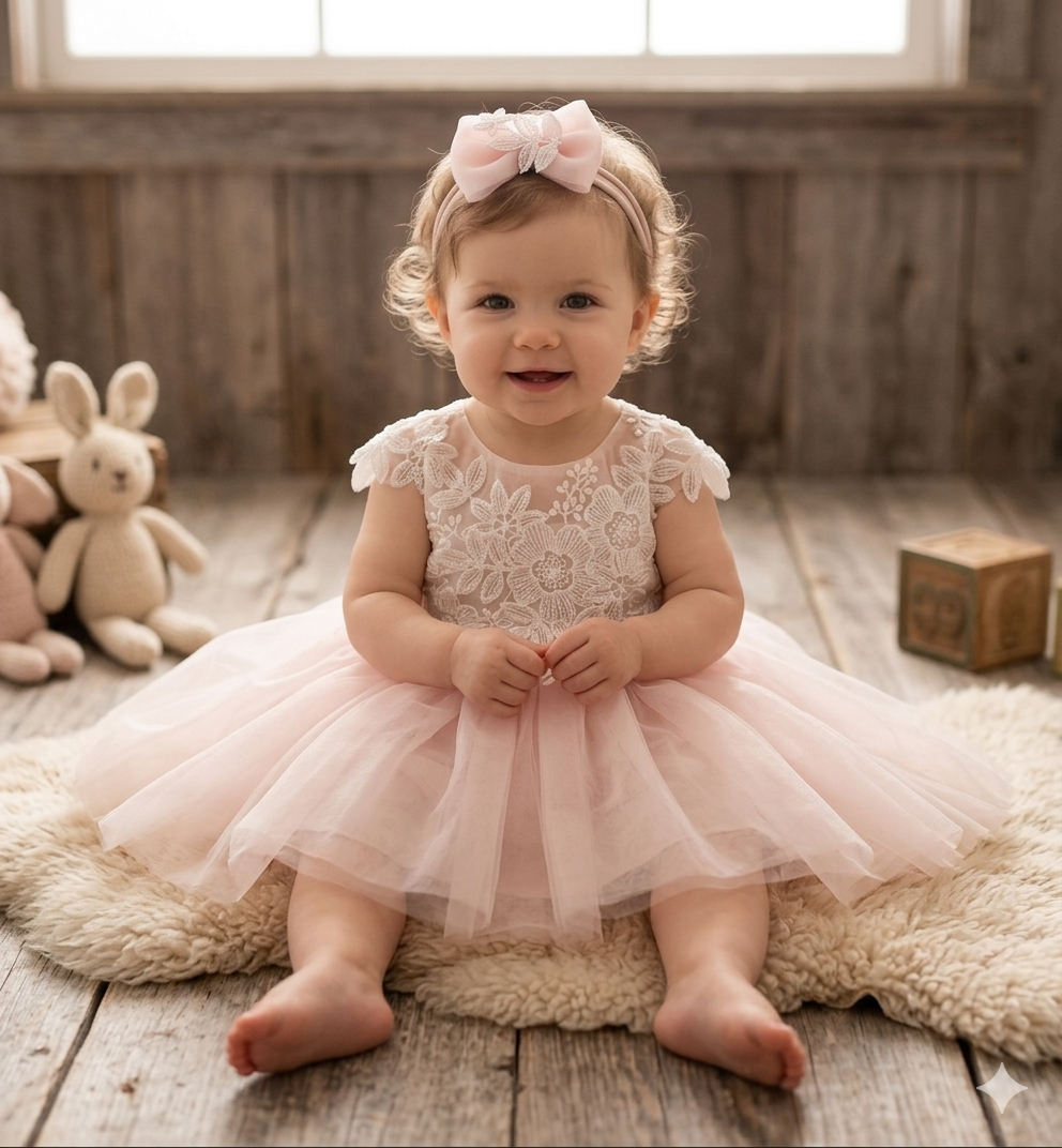 Pink Lace & Tulle Girls Special Occasion Dress