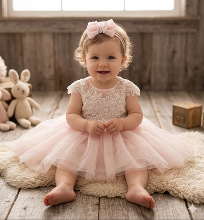 Pink Lace & Tulle Girls Special Occasion Dress
