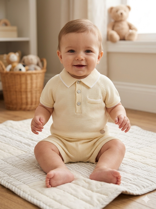 Baby Boy Knit Polo Romper Set