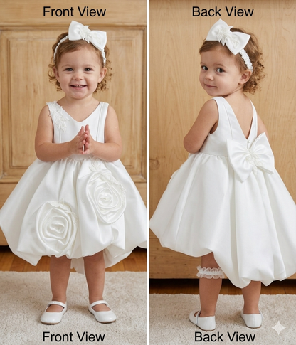 Ivory Rose Petal Bubble Dress with Bow Back |Flower Girl Dress