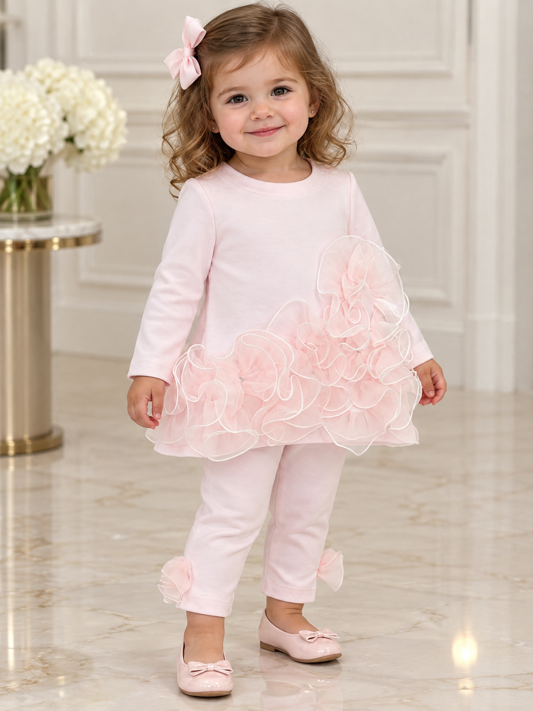 Girls' Blush Pink Ruffle Tunic and Leggings Set