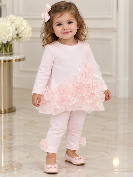 Girls' Blush Pink Ruffle Tunic and Leggings Set Made In Italy