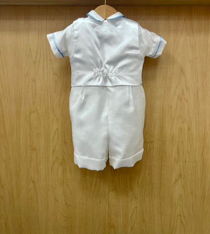 Blue William-White shantung shorts baptism suit