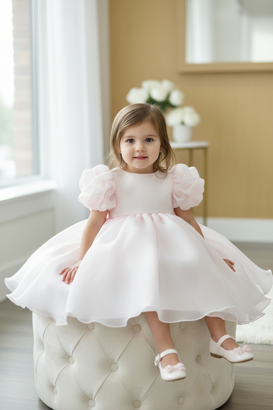 Pink Organza Dress with crystals Made In Italy