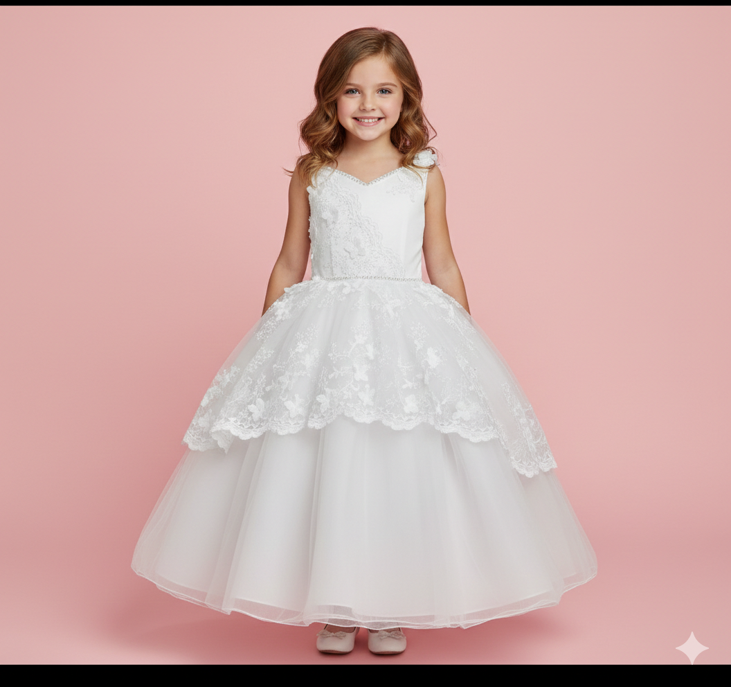 Communion Dress with lace overlay