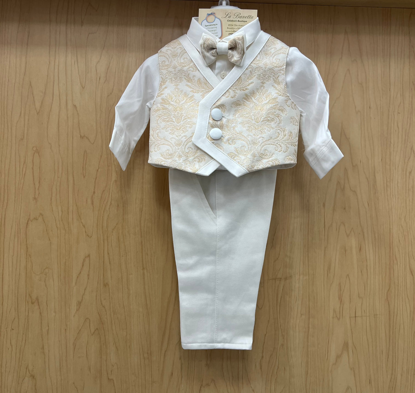 5pc Ivory & Gold Paisley christening Suit Made In Italy