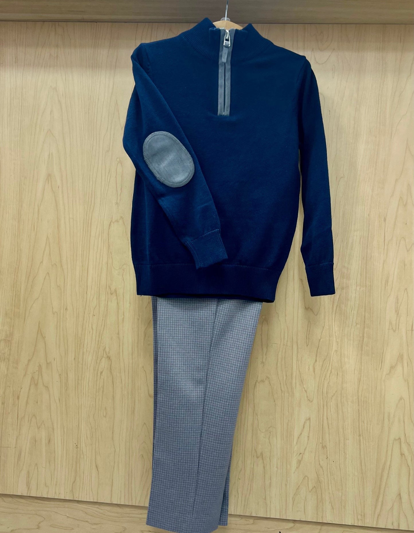Boys' Half-Zip Sweater with Elbow Patches & Houndstooth Trousers Set