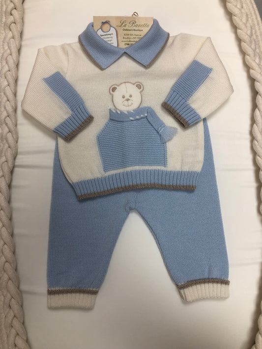 2pc boys set ivory/Tan with Teddy Bear Made In Italy