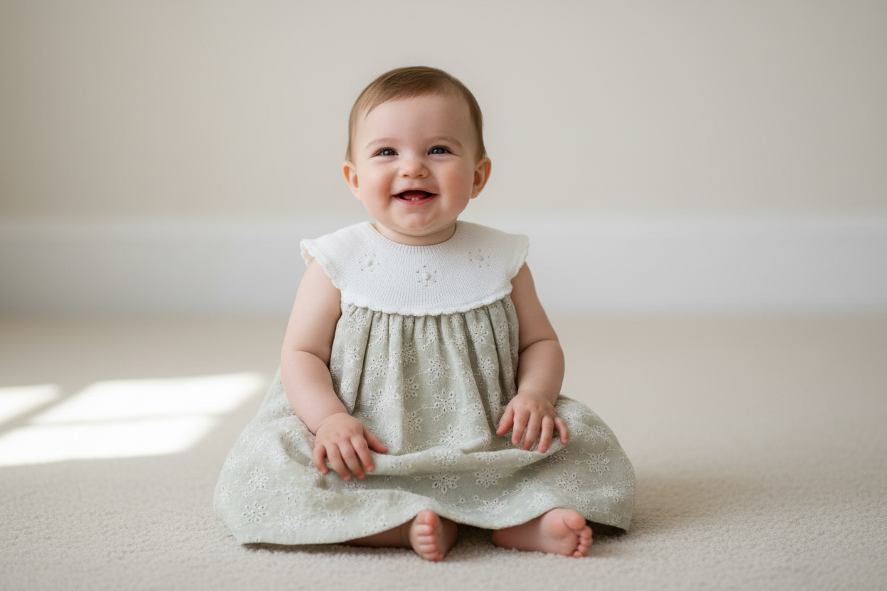 Cream knit Eyelet Baby girls Dress