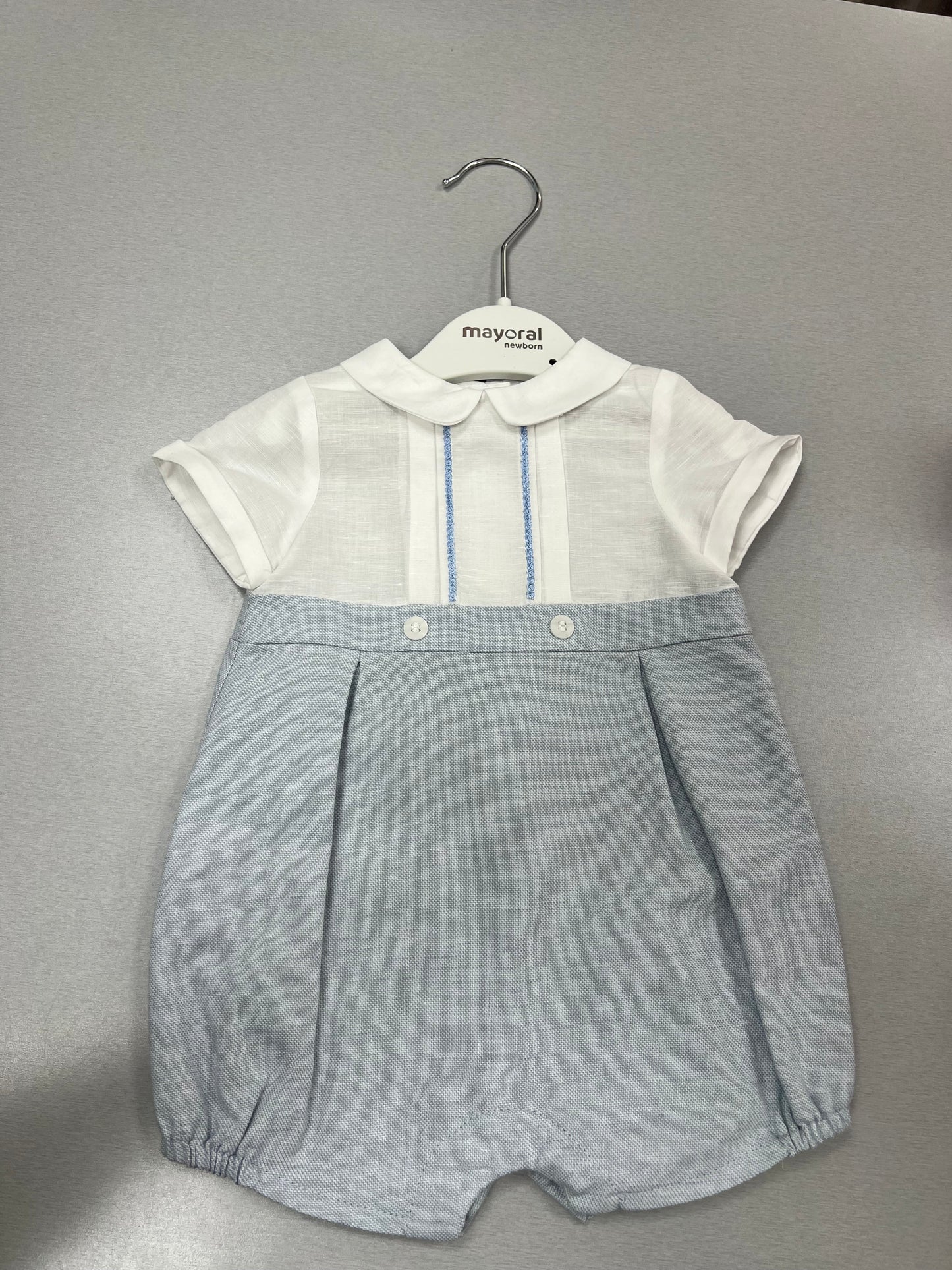 Sky & White Linen Bubble Romper