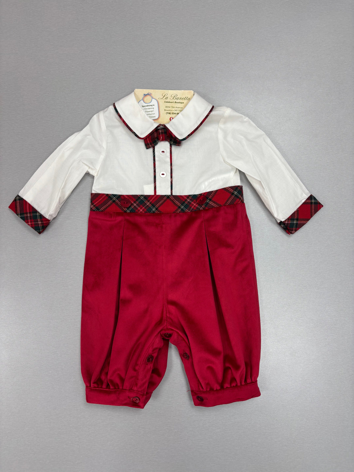 Baby Red & White Plaid-Trim Holiday Romper