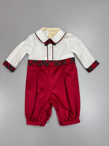 Baby Red & White Plaid-Trim Holiday Romper