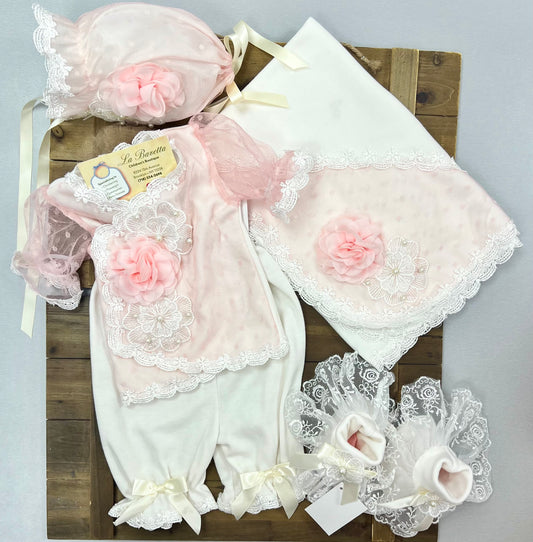 pink & white sheer  dotted lace take me home set Blair