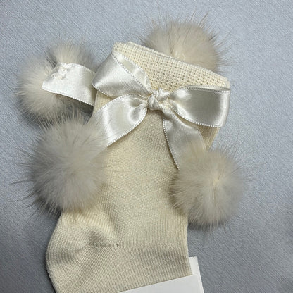 1070M  knee high Socks with fur Pom Pom