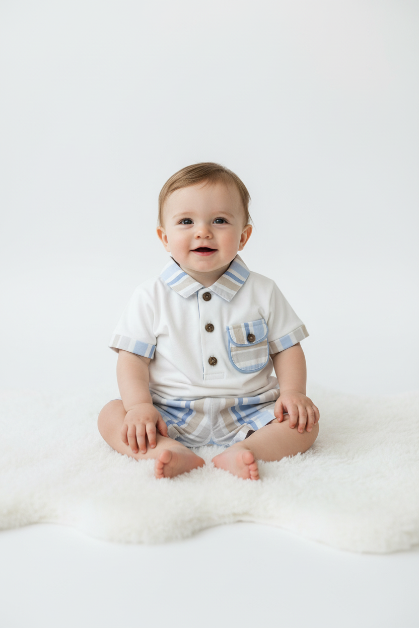 2 pc Boys Blue and tan stripes shorts set DBV24814
