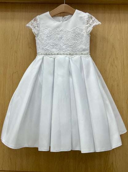 White Satin Bottom Pleated Flower Girl Gown Sienna Rose SR711