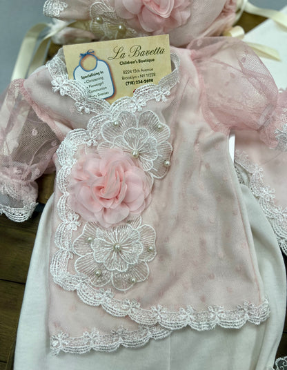 pink & white sheer  dotted lace take me home set Blair