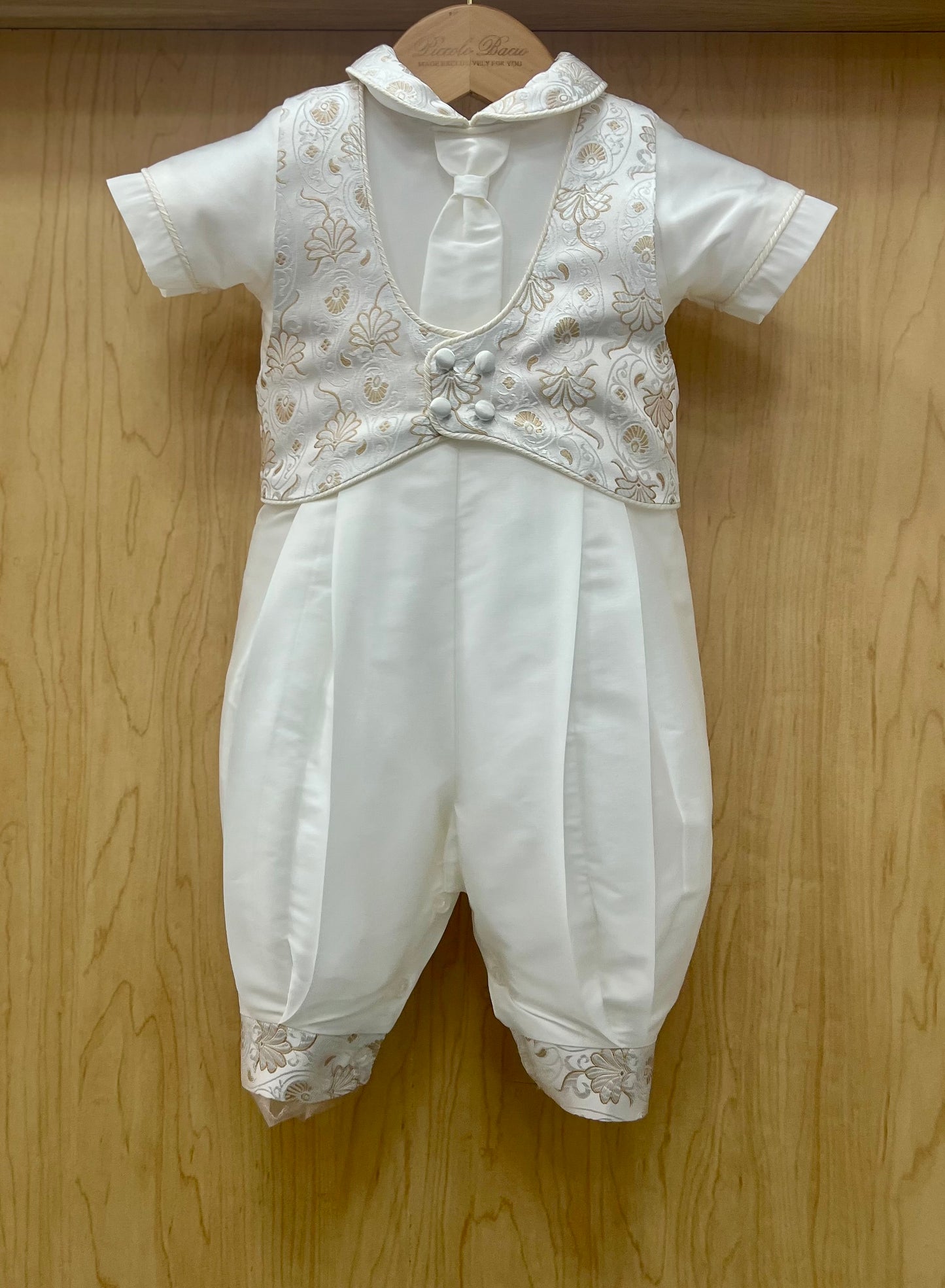 Piccolo  Bacio Antonio Gold Brocade Baptism Suit