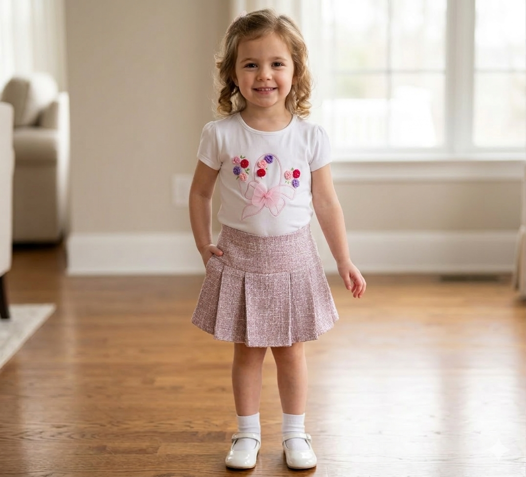 Pink/lavender  Tweed Three-Piece Outfit Set Made In Italy