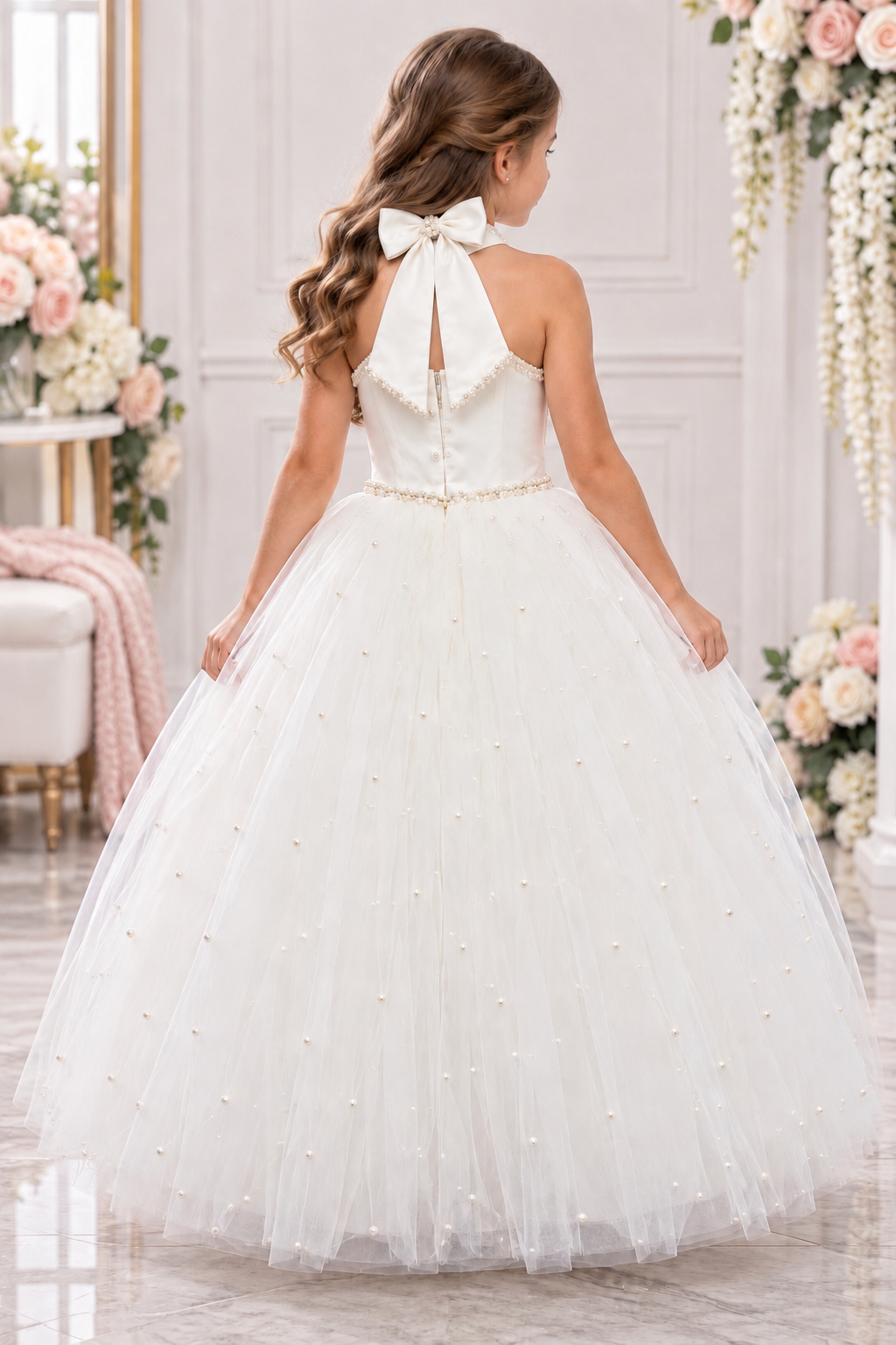 Pearl-Embellished Halter communion  Girls  Dress Lana Rae