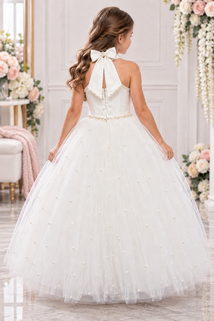 Pearl-Embellished Halter communion  Girls  Dress Lana Rae