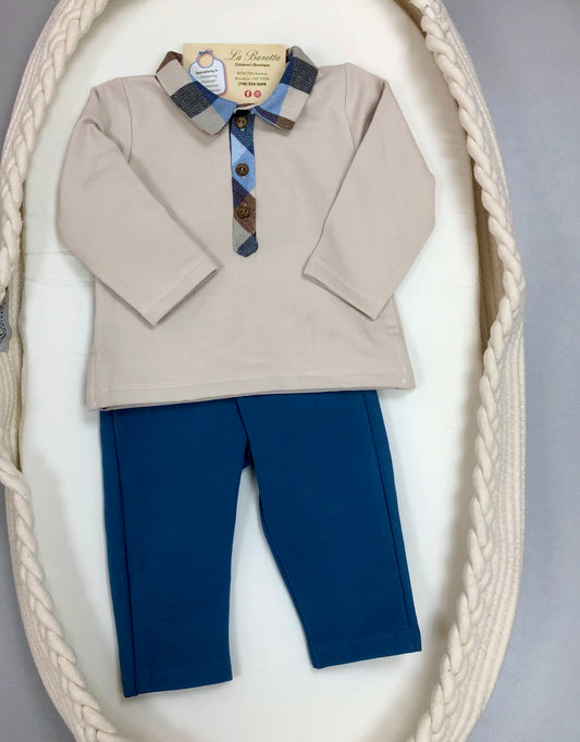 3pc navy & tan baby boys pants set