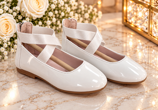 Girls’ White Cross-Strap Ballet Dress Shoes Marissa