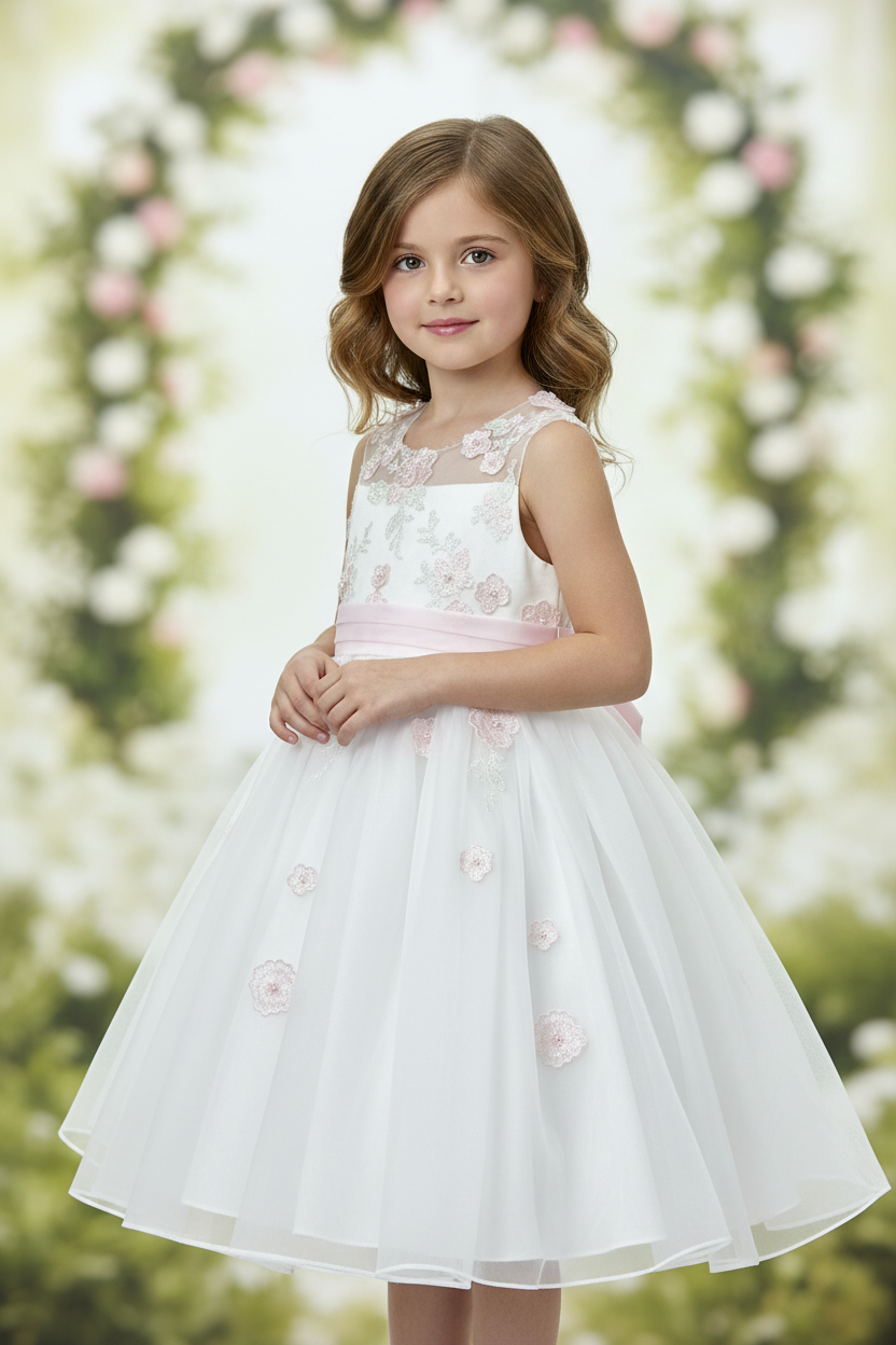 Organza pink & white dress 070154 Sarah Louise