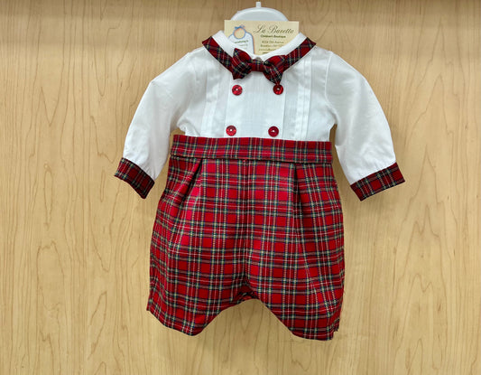 Boys Plaid and white Christmas Romper Made in Italy