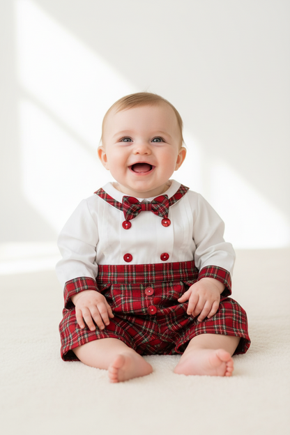Boys Plaid and white Christmas Romper Made in Italy