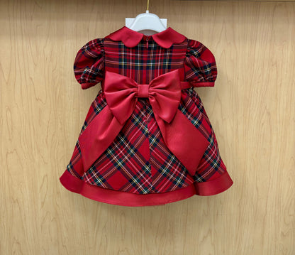 Girls Red Tartan Plaid Holiday Dress Made In Italy