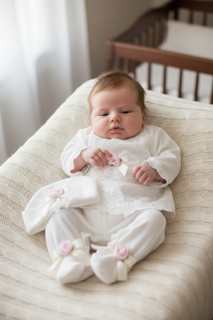 Rose 3pc cotton pants set with lace and roses