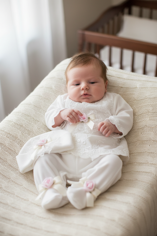 Rose 3pc cotton pants set with lace and roses