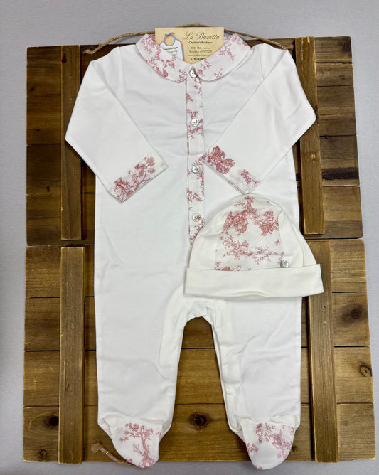 Born into Beauty — Baby Toile de Jouy Footie & Hat Set