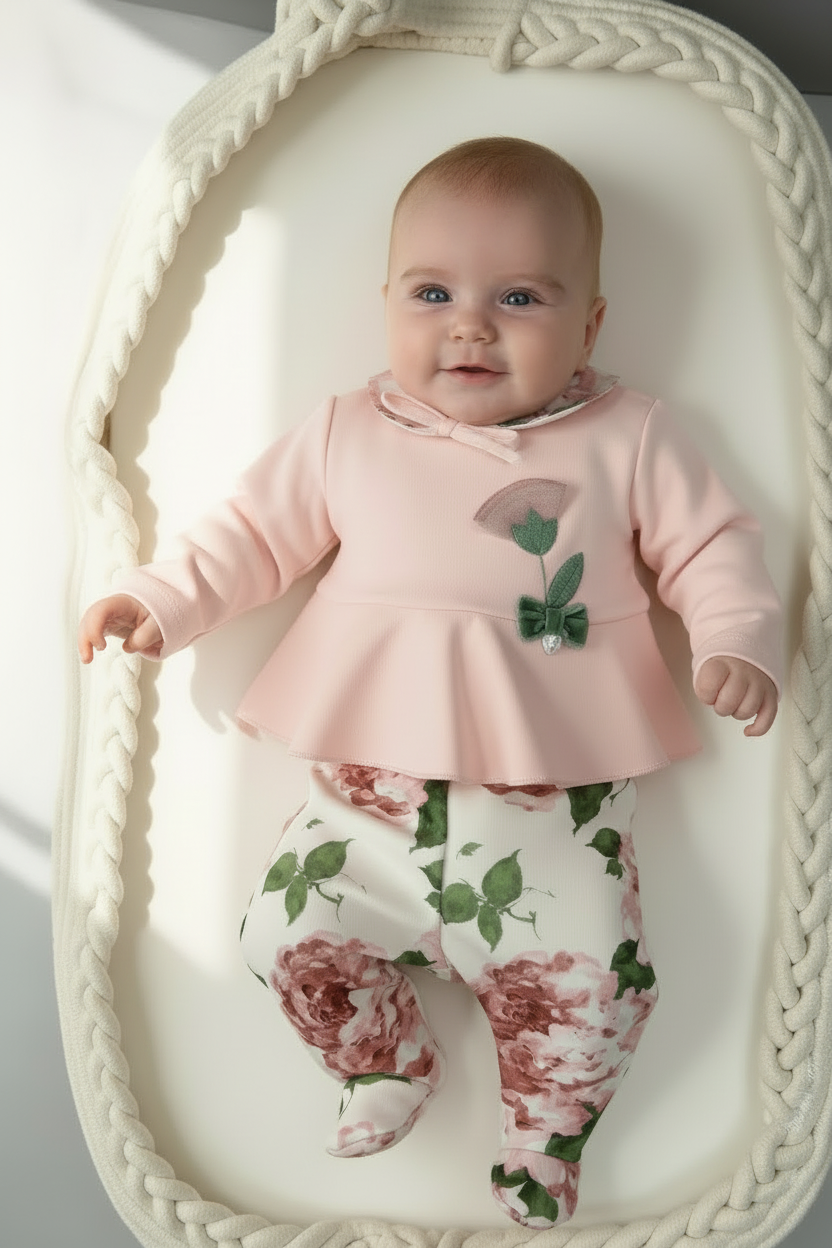 Baby Girls pink and floral take me home set Made in Italy