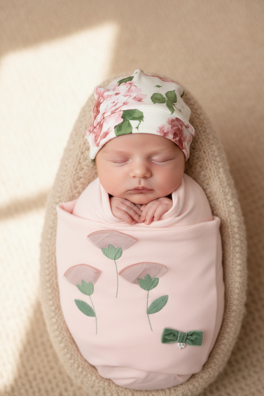 Baby Girls pink and floral take me home set Made in Italy