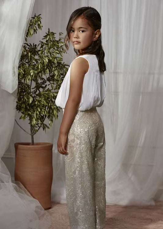 Girls ivory chiffon top & sequence Lace pants