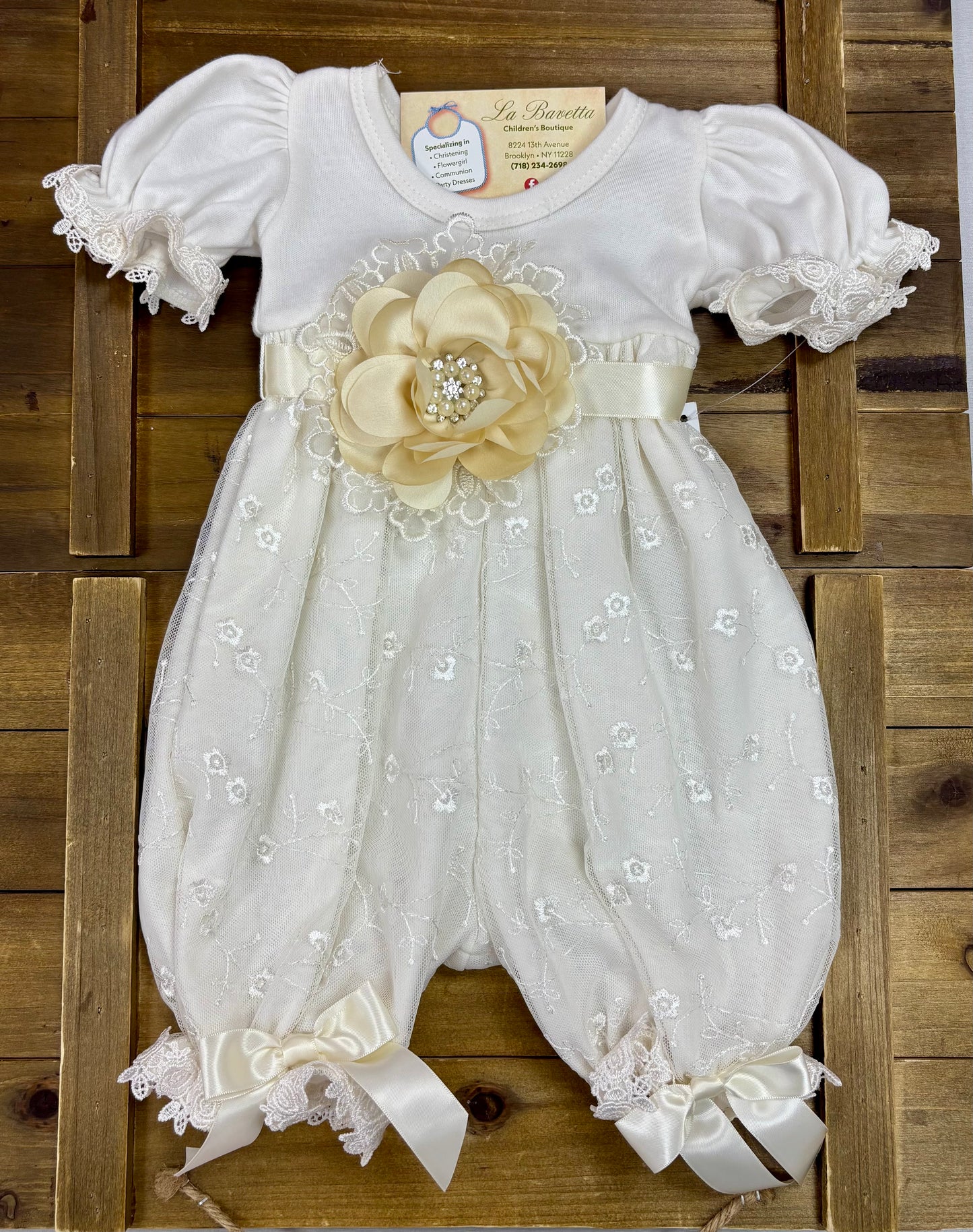 Katie Rose Pam Romper Ivory W/ neutral flower