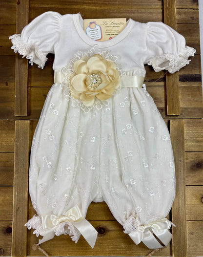 Katie Rose Pam Romper Ivory W/ neutral flower