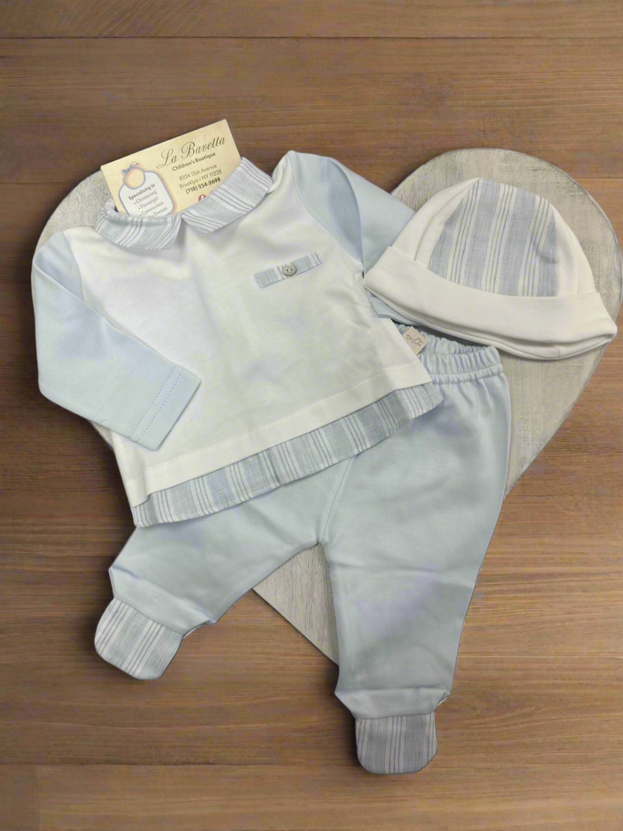 Boys blue & white cotton take me home set PT55B